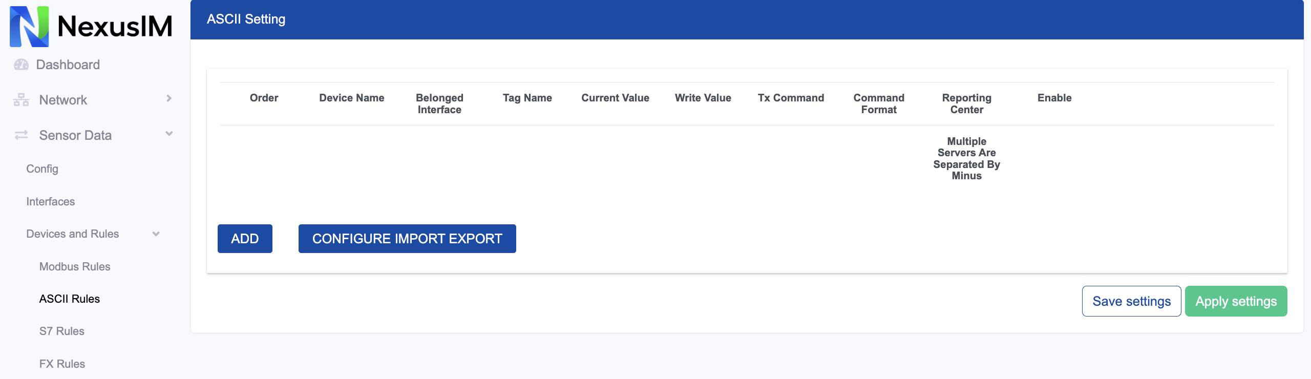ASCII Settings