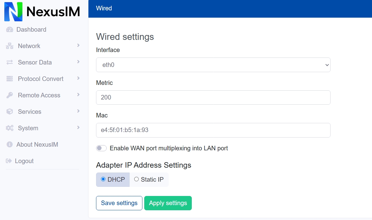 Wired WAN Setting
