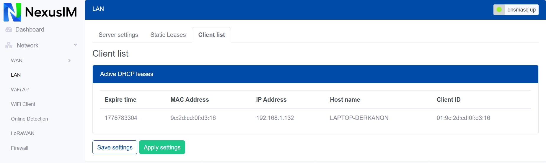 LAN client list