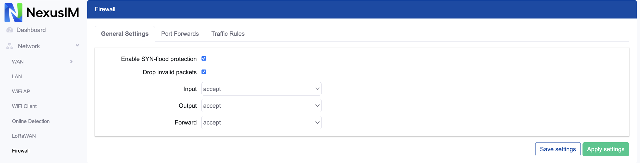 firewall general settings