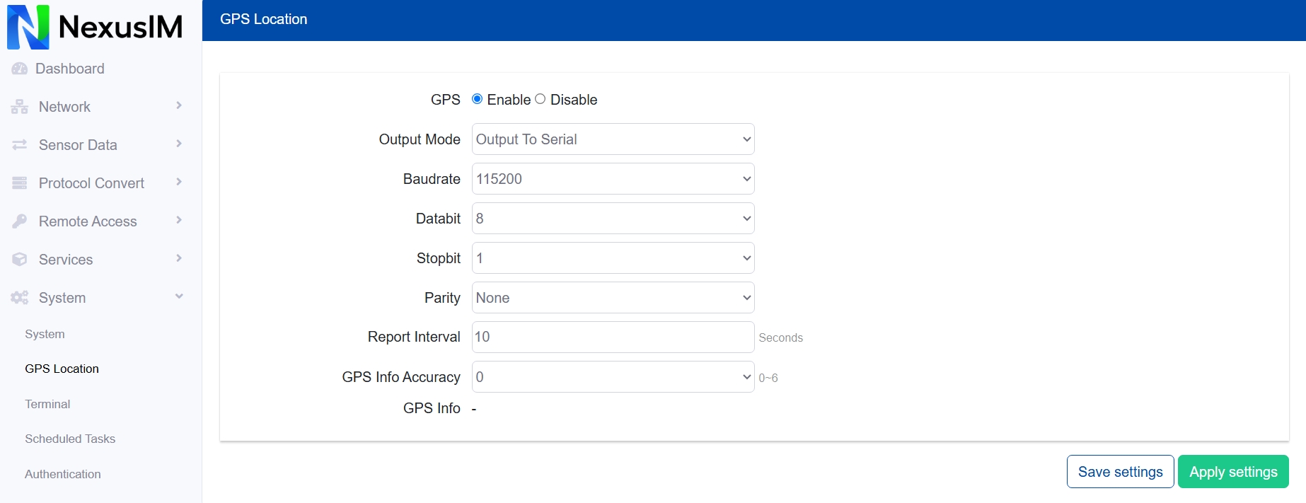 GPS data output
